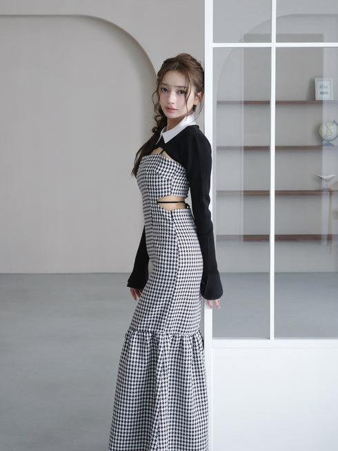 Back open houndstooth ensemble